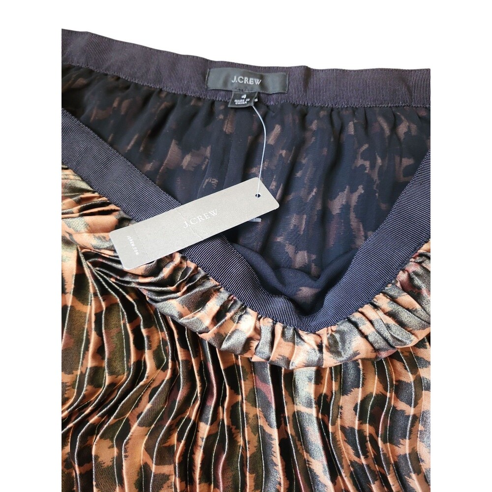 J. Crew Pleated Leopard Midi Skirt Womens 4 Corp Work Paulina Foil Twee Mob Wife - Picture 6 of 8